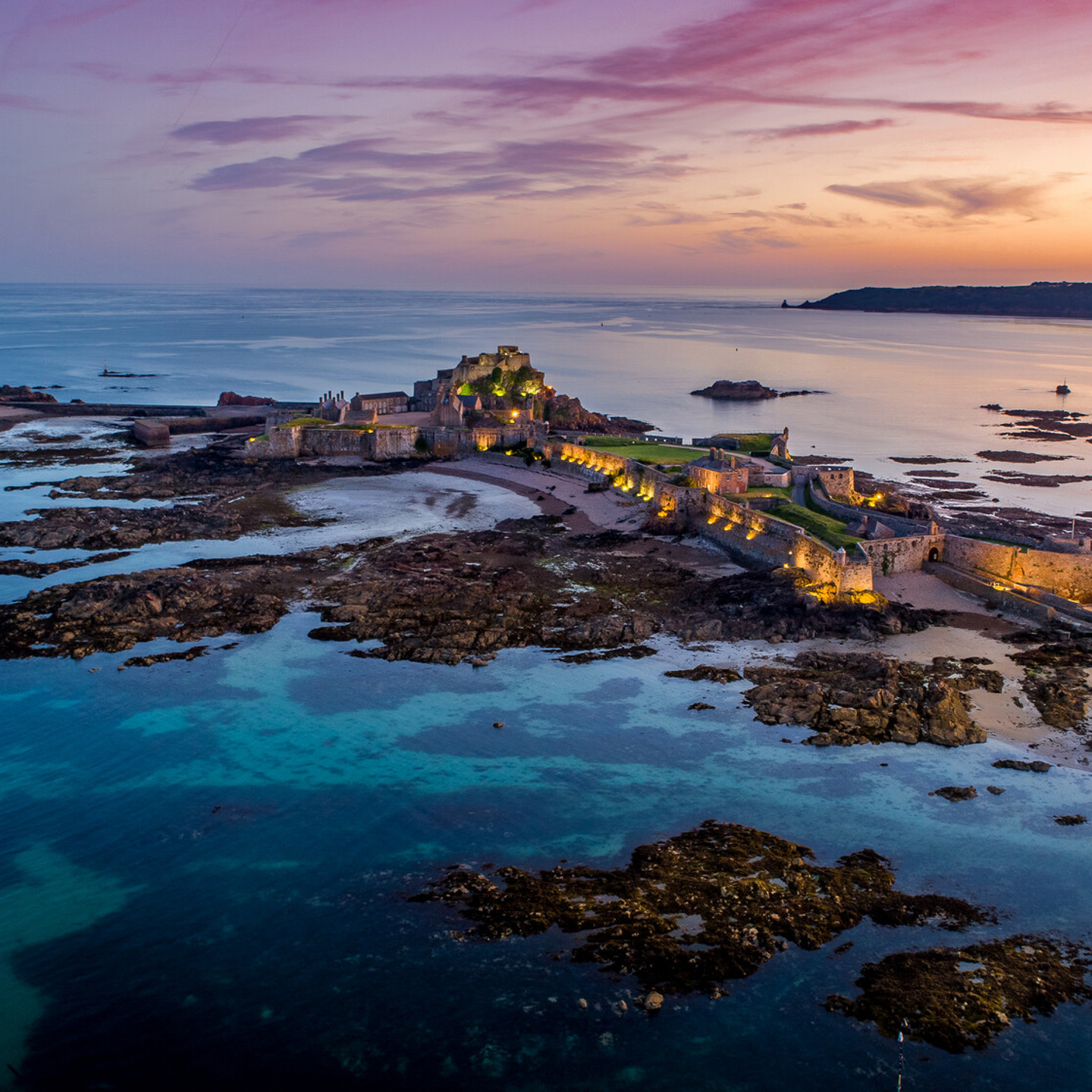 Elizabeth Castle Aerial at Night